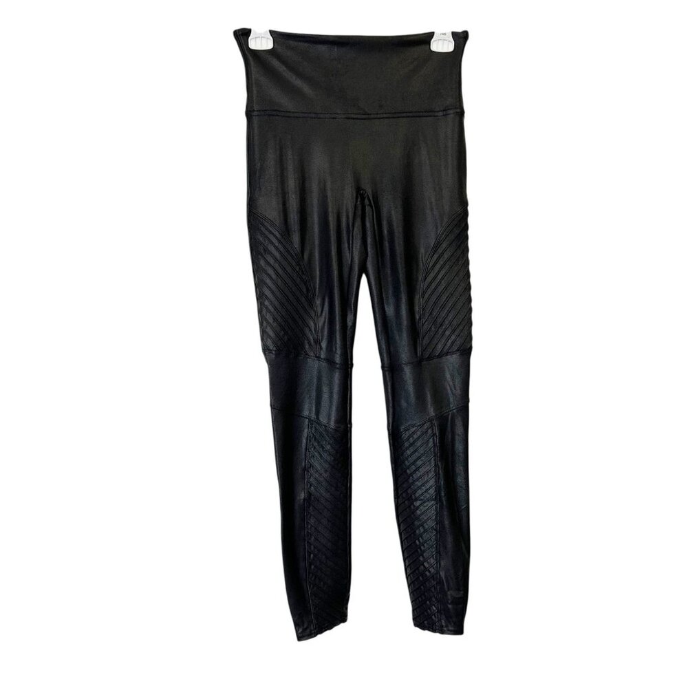 Spanx Faux‎ Leather Leggings Womens Size Medium Black Moto